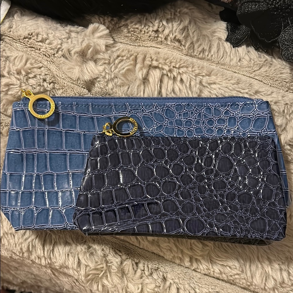 Estée Lauder Croc-Embossed Blue and Black cosmetic bag Set